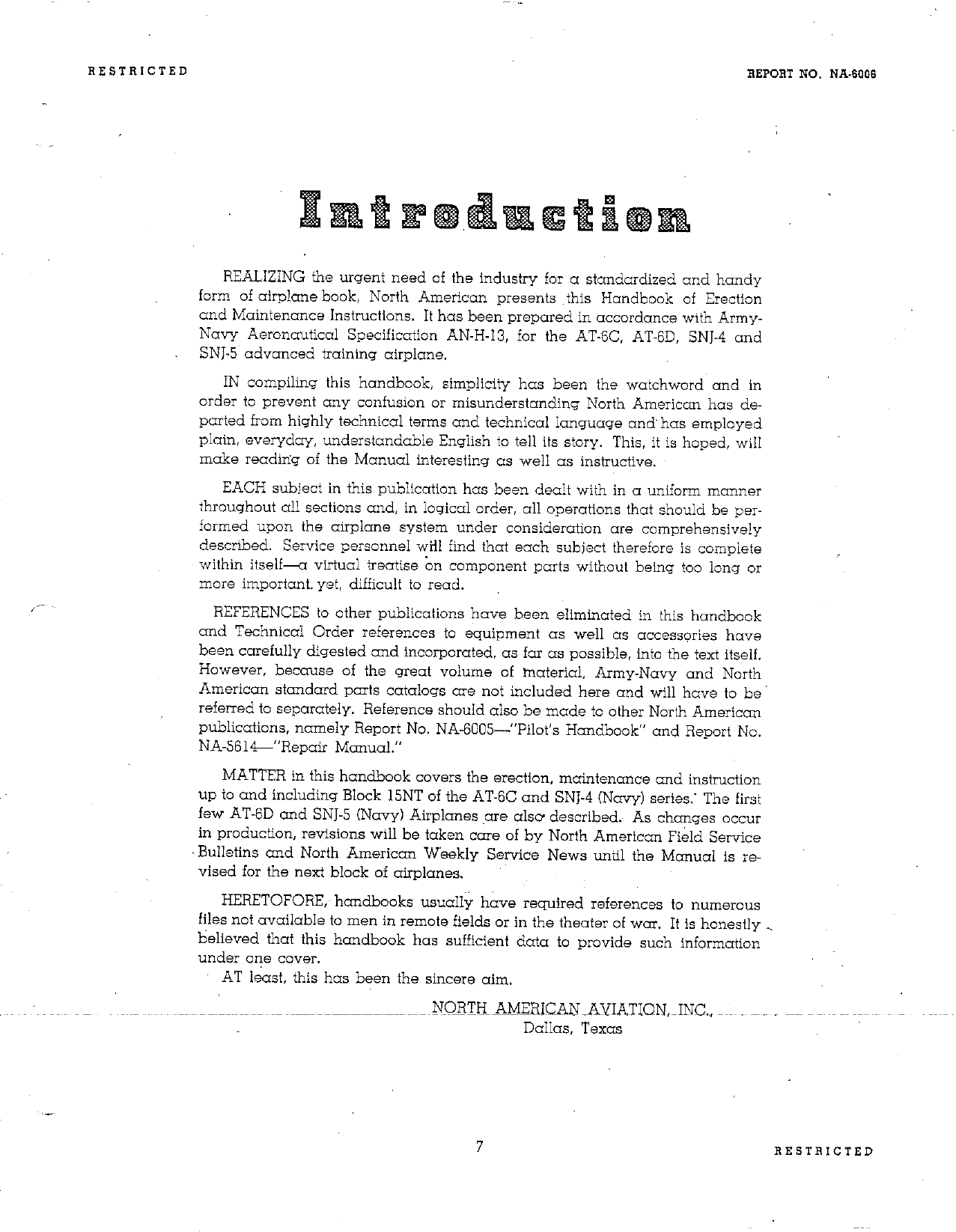 Sample page 7 from AirCorps Library document: The Texan: Service Manual