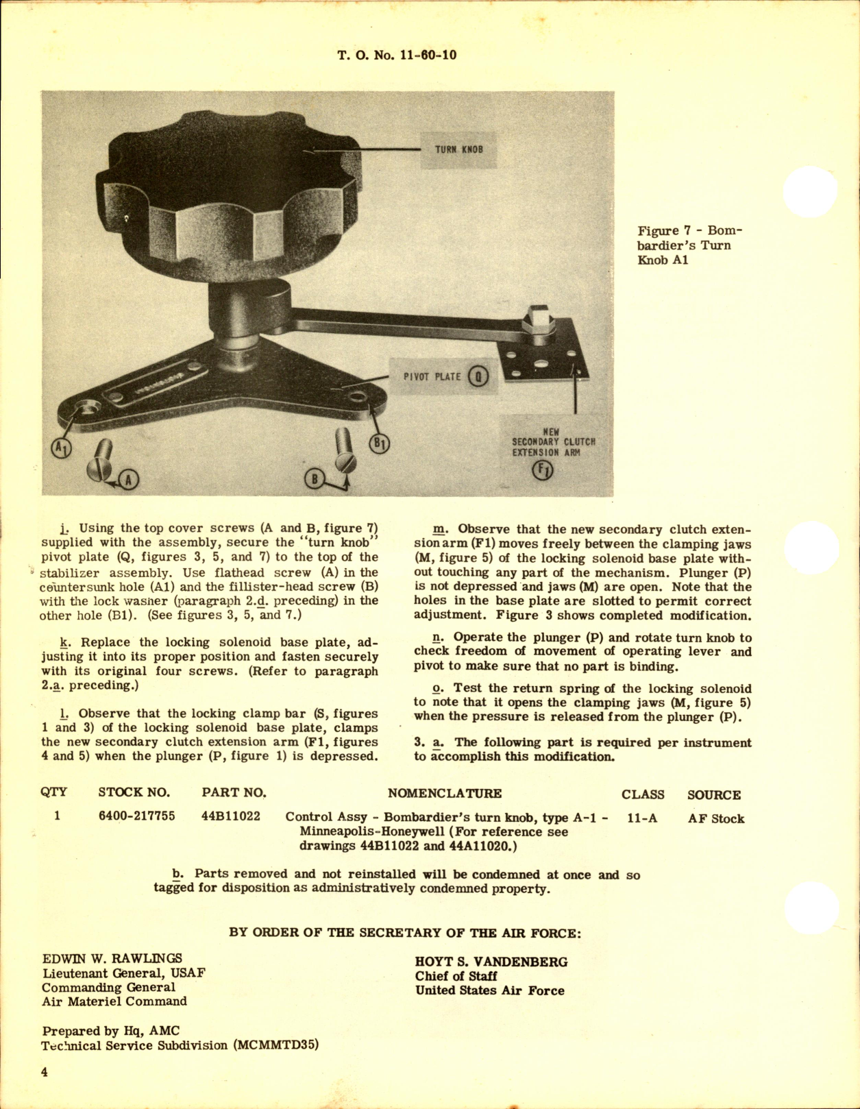 Sample page 4 from AirCorps Library document: Installation of Bombardier's Turn Knob Assembly