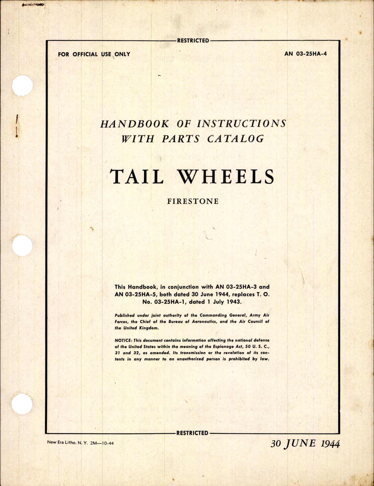 Sample page 1 from AirCorps Library document: Instructions with Parts Catalog for Tail Wheels