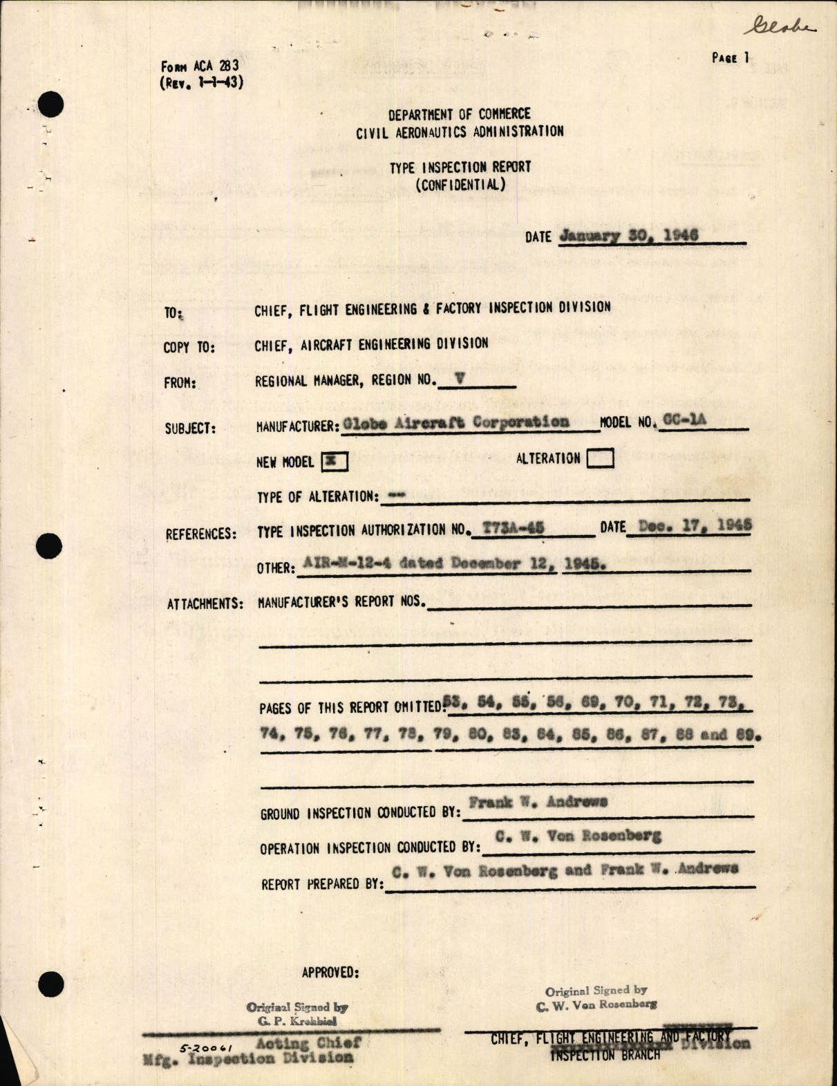 Sample page 3 from AirCorps Library document: Type Inspection Report for Globe GC-1A