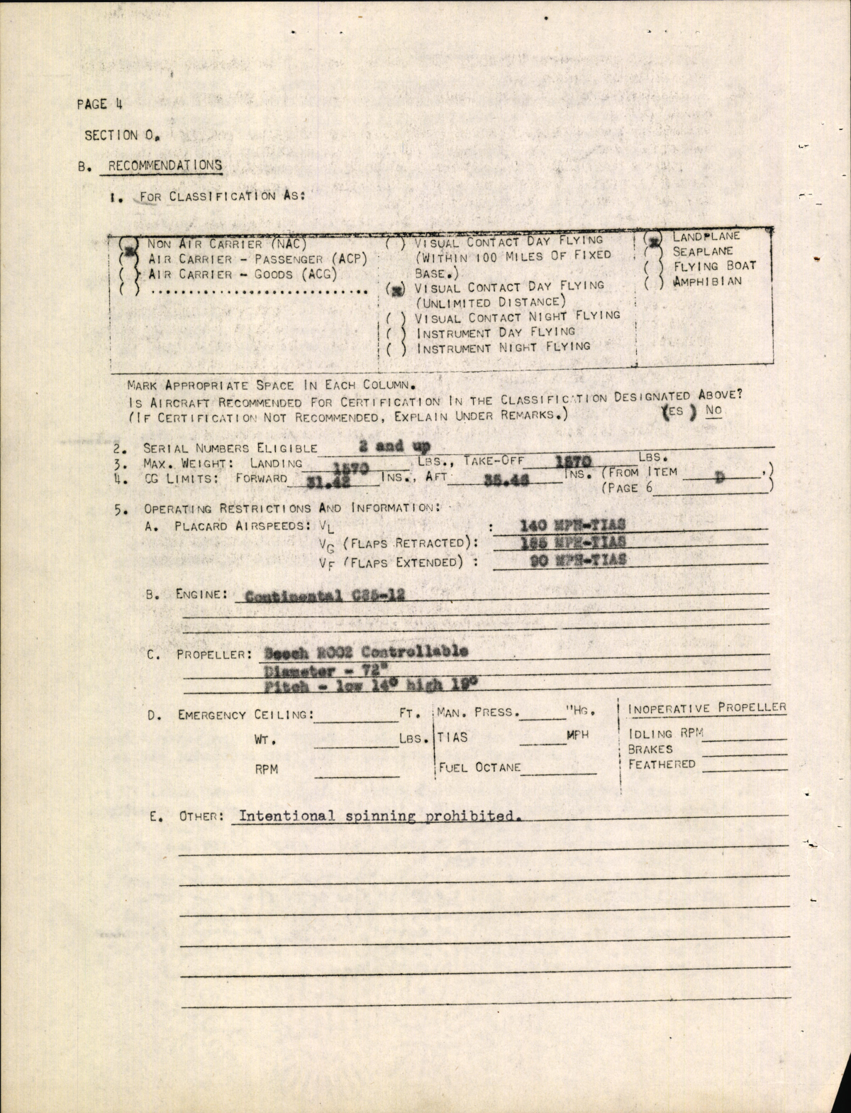 Sample page 6 from AirCorps Library document: Type Inspection Report for Globe GC-1A
