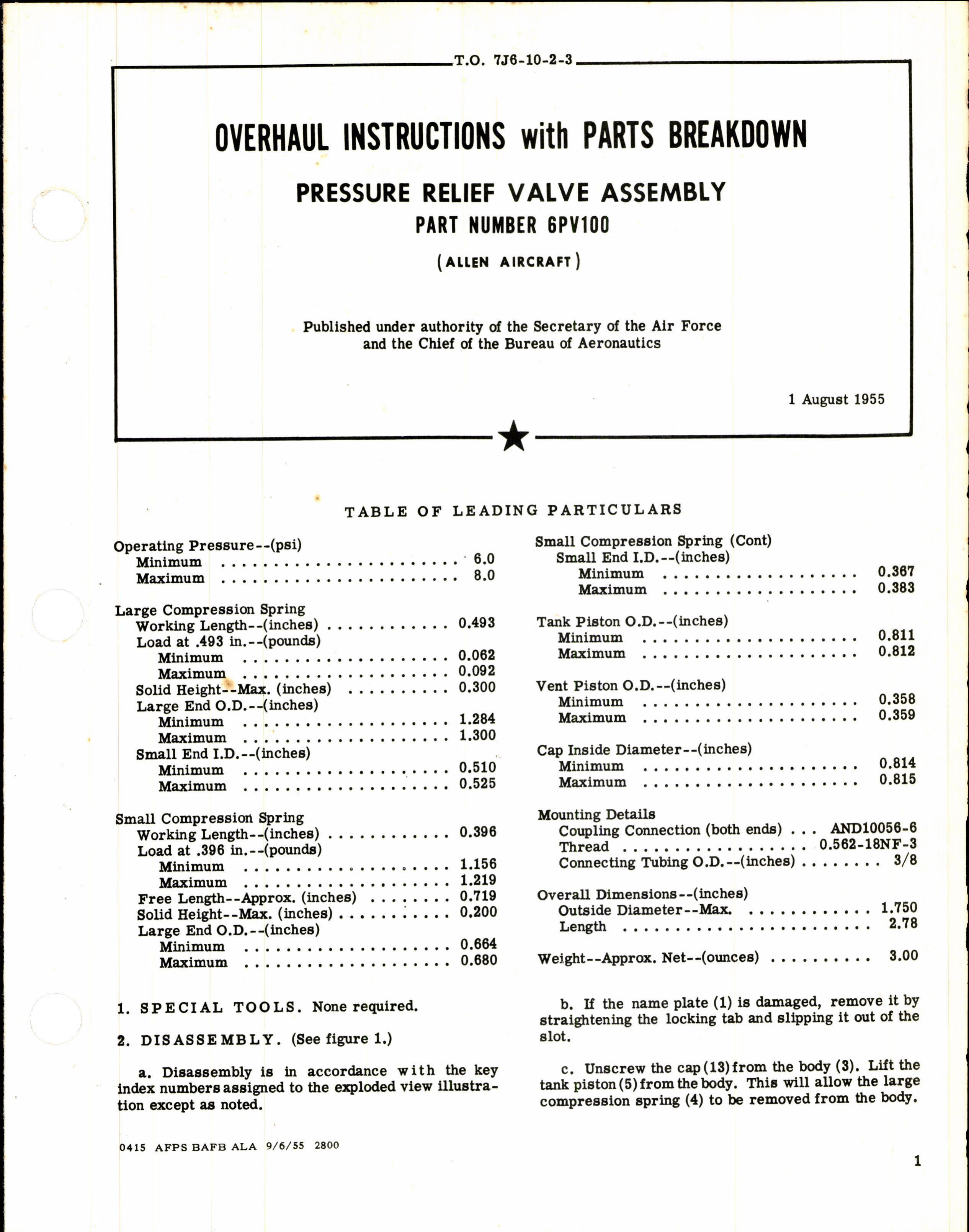 Sample page 1 from AirCorps Library document: Overhaul Instructions with Parts Breakdown for Pressure Relief Valve Assembly