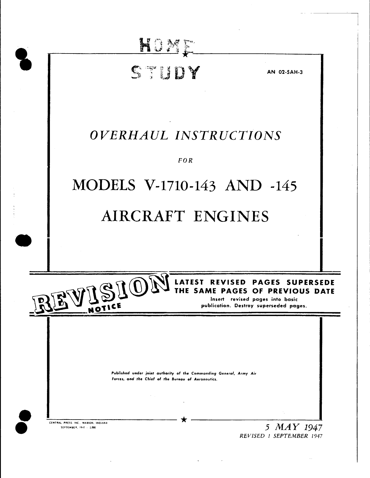 Sample page 1 from AirCorps Library document: Overhaul Instructions for Models V-1710-143 and -145 Aircraft Engines