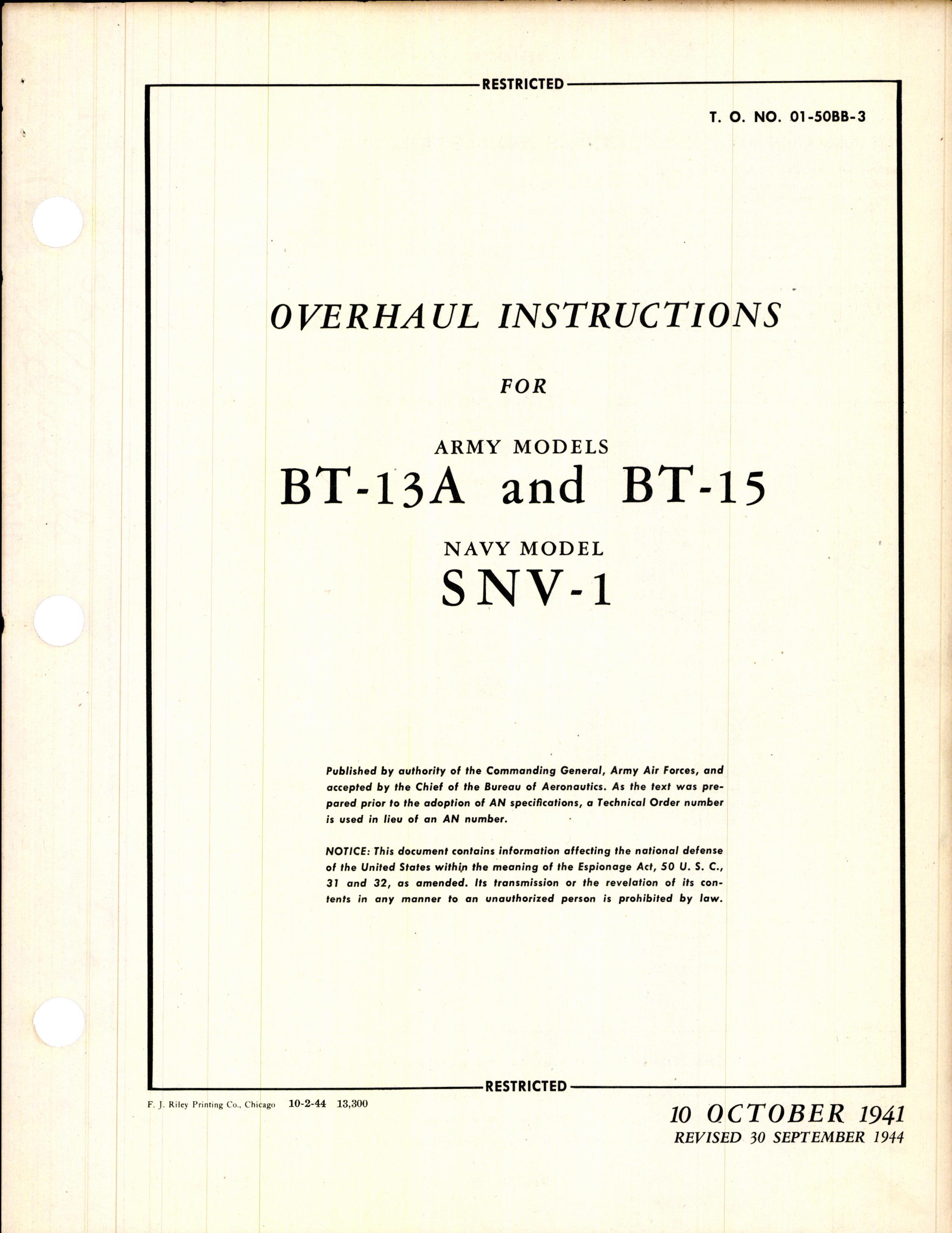 Sample page 1 from AirCorps Library document: Overhaul Instruction for BT-13A and BT-15 and SNV-1