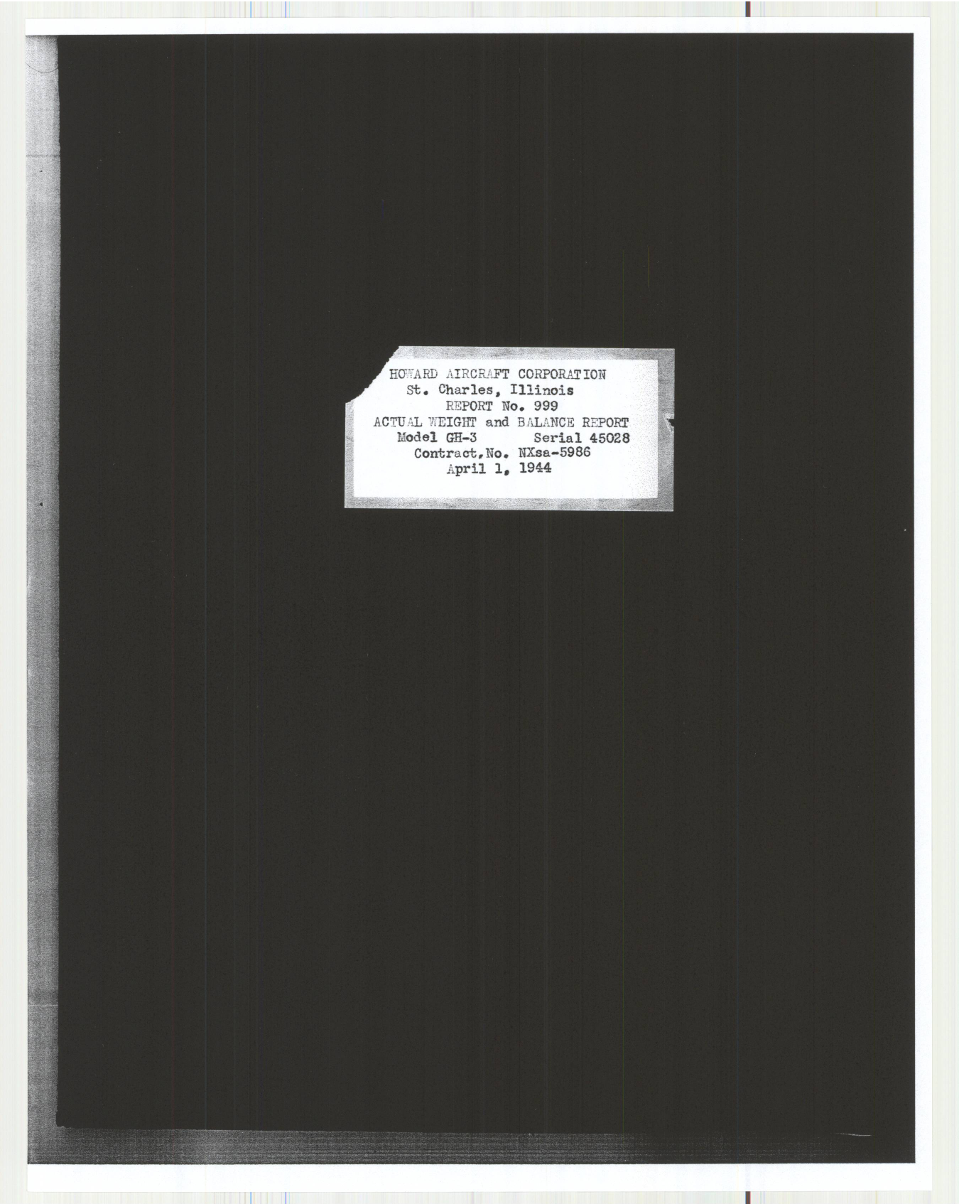 Sample page 1 from AirCorps Library document: Report 999, Weight and Balance, GH-3 999