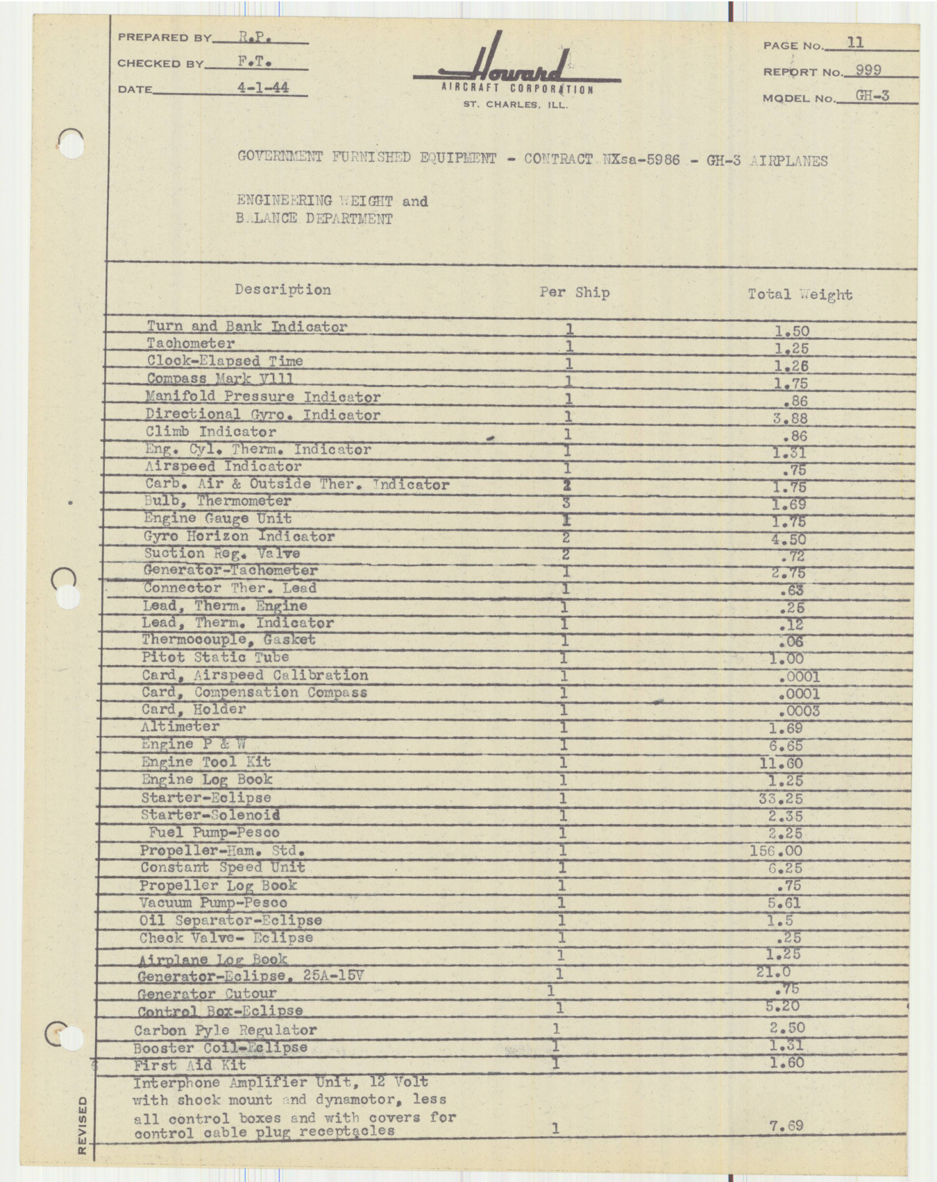 Sample page 14 from AirCorps Library document: Report 999, Weight and Balance, GH-3 999