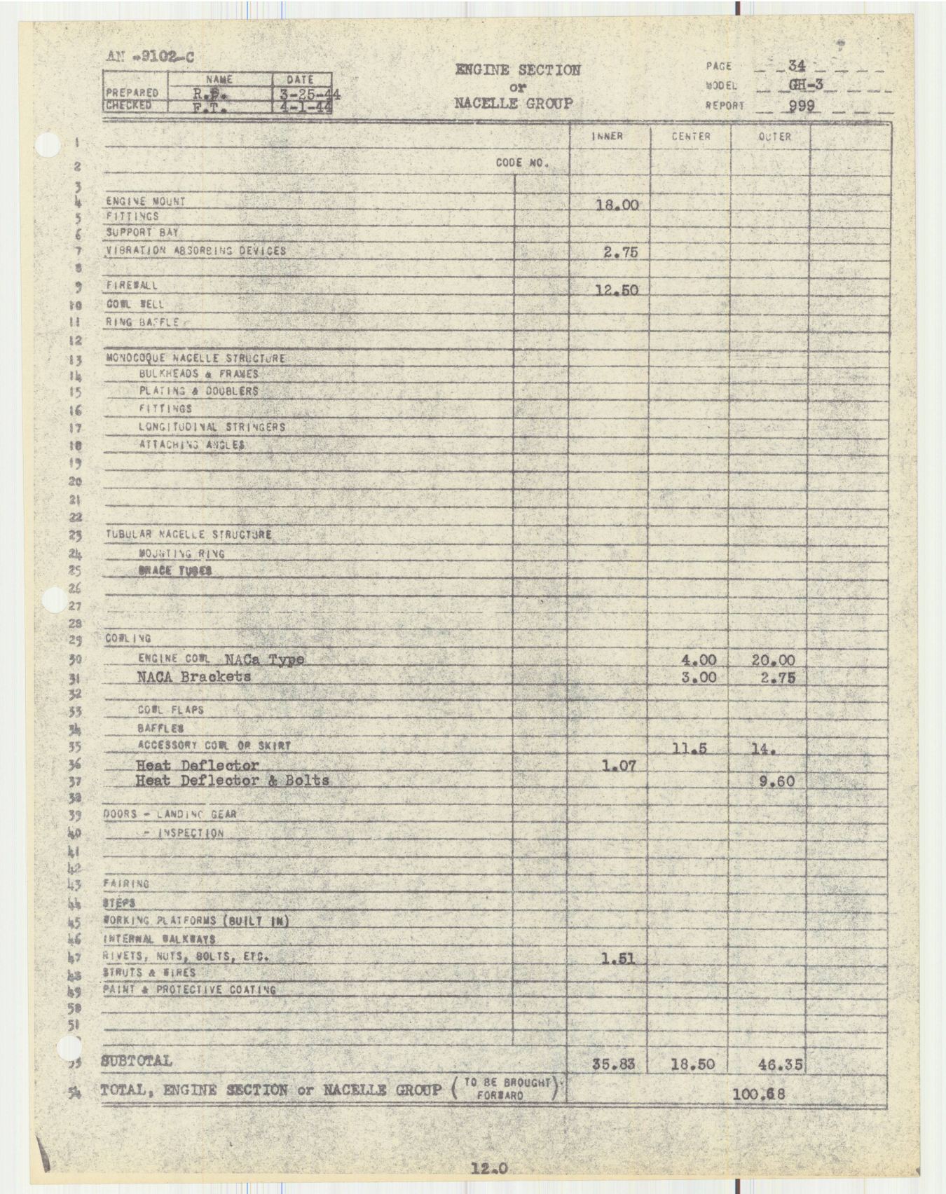 Sample page 37 from AirCorps Library document: Report 999, Weight and Balance, GH-3 999