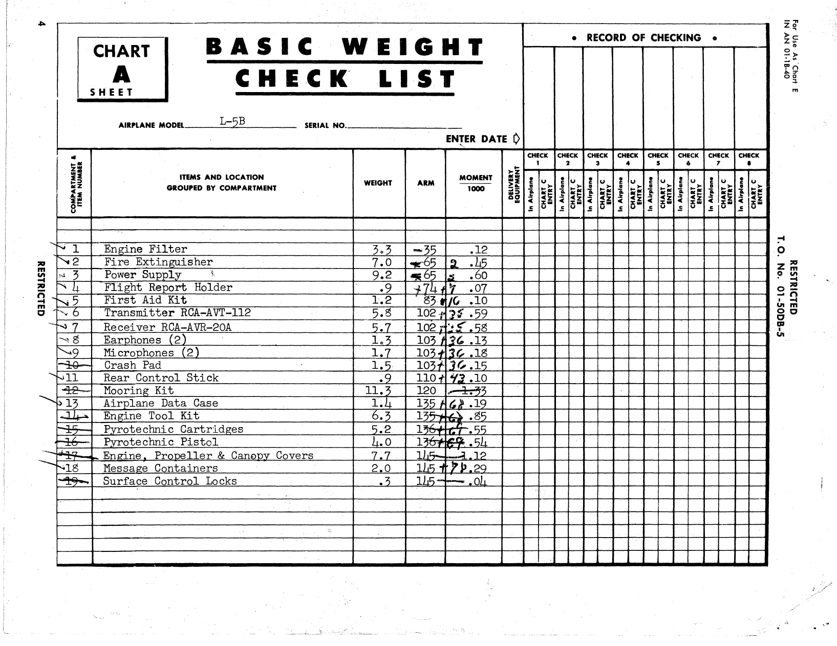 Sample page 5 from AirCorps Library document: Handbook Basic Weight Checklist & Loading Data - L-5