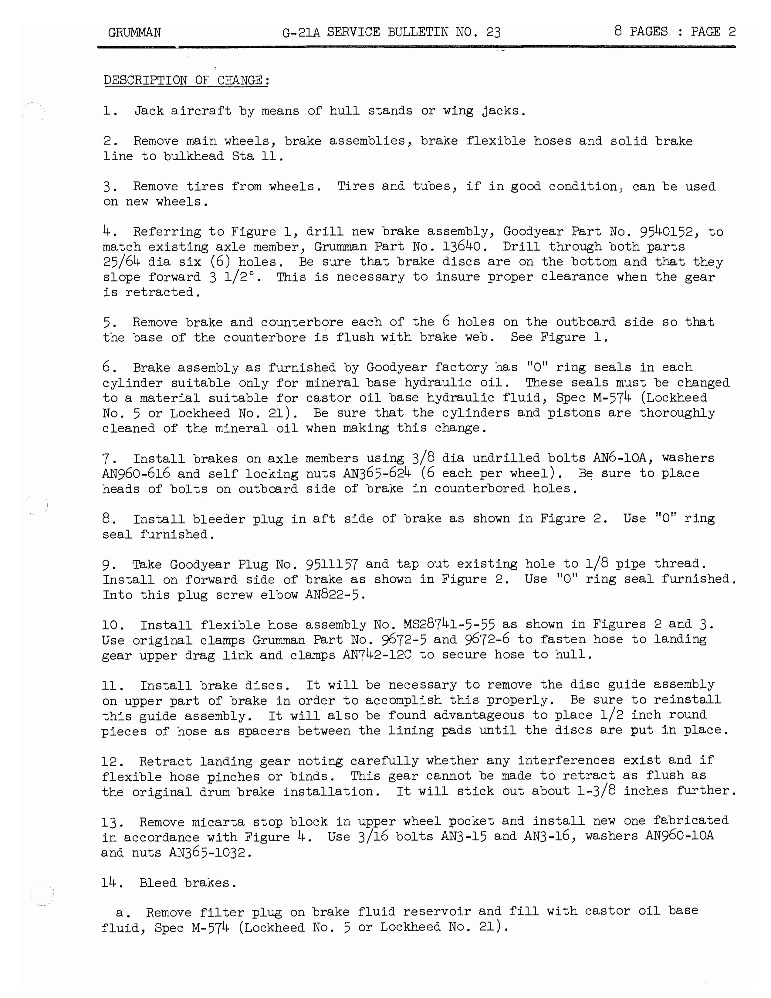 Sample page 3 from AirCorps Library document: Installation of Landing Gear and Brakes for G-21A