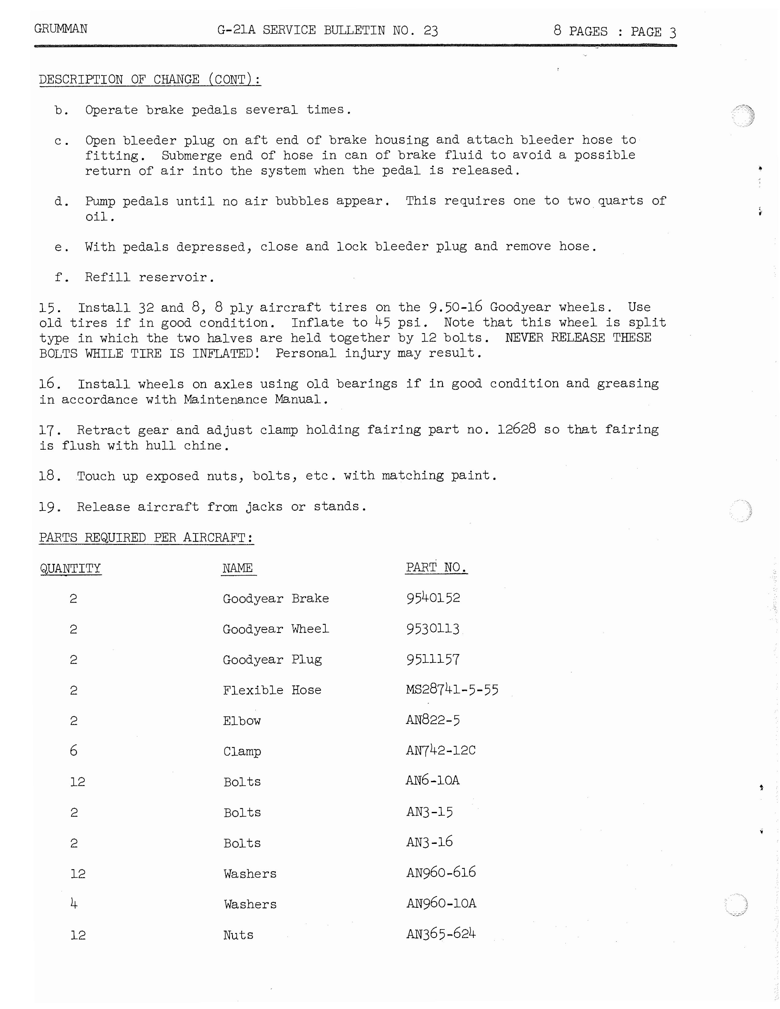 Sample page 4 from AirCorps Library document: Installation of Landing Gear and Brakes for G-21A