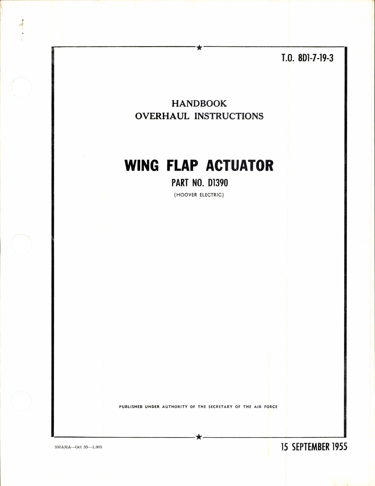 Sample page 1 from AirCorps Library document: Instructions for Wing Flap Actuator Part No D1390