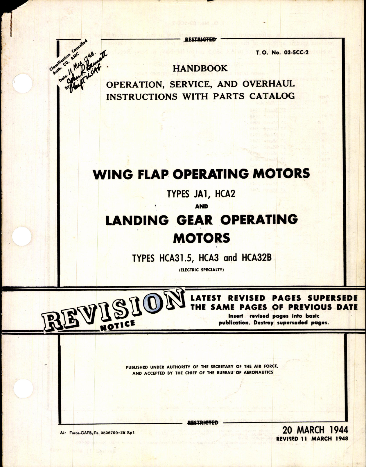 Sample page 1 from AirCorps Library document: Operation, Service, & Overhaul Inst w/ Parts Catalog for Wing Flap Operating Motors, & Landing Gear Motors