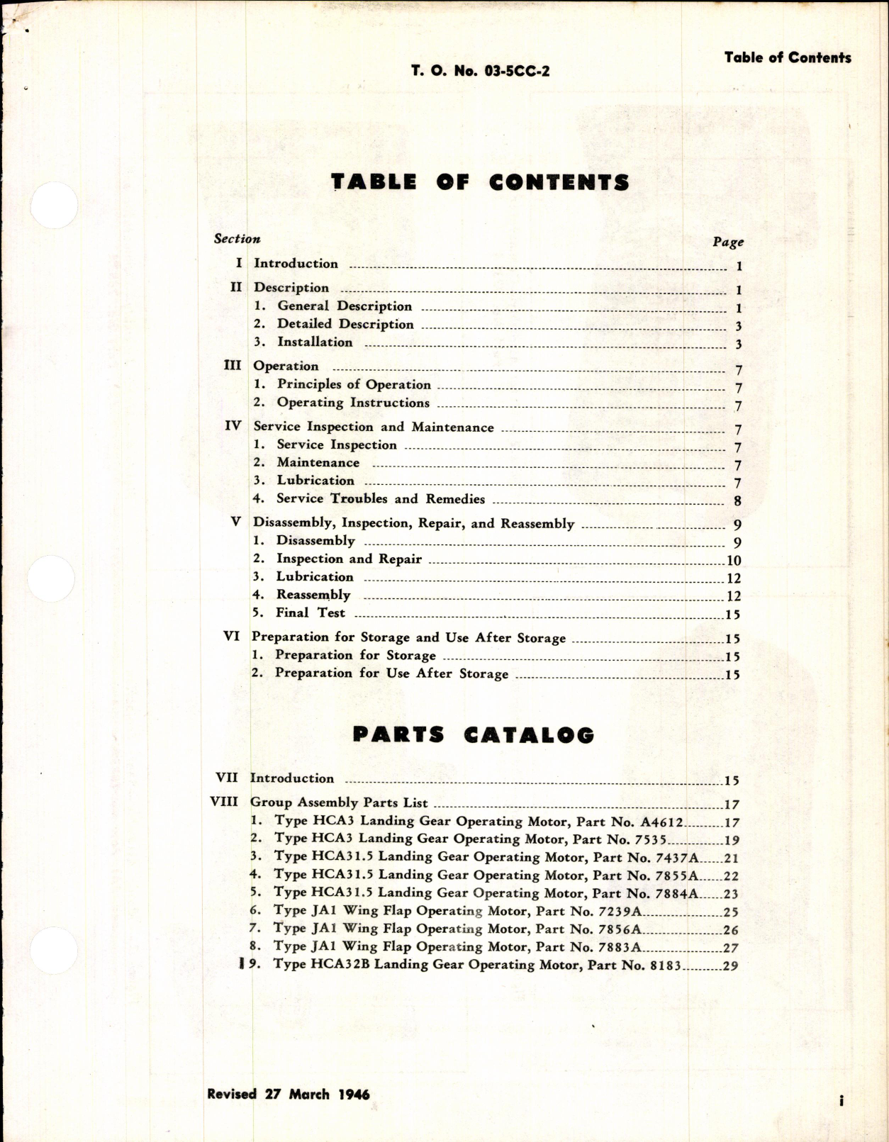 Sample page 3 from AirCorps Library document: Operation, Service, & Overhaul Inst w/ Parts Catalog for Wing Flap Operating Motors, & Landing Gear Motors