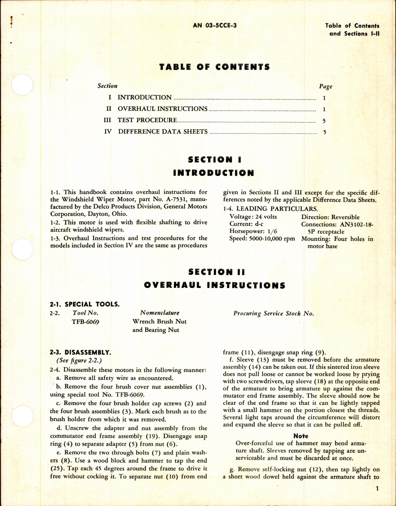 Sample page 3 from AirCorps Library document: Overhaul Instructions for A-7012 and A-7531 Windshield Wiper Motors