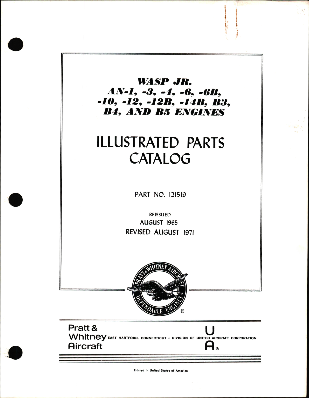 Sample page 1 from AirCorps Library document: Illustrated Parts Catalog for Wasp Jr Engines