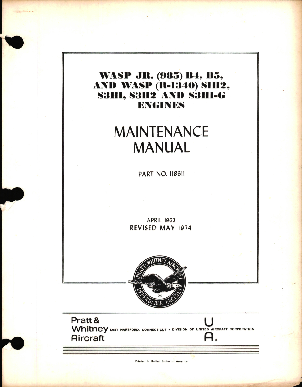 Sample page 1 from AirCorps Library document: Maintenance Manual for Wasp Jr. and Wasp Engines