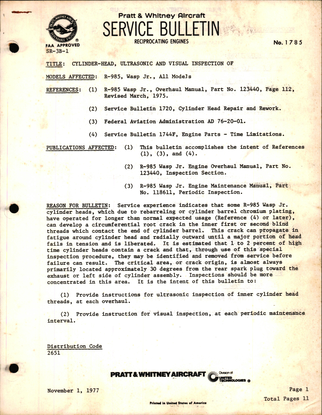 Sample page 1 from AirCorps Library document: Ultrasonic and Visual Inspection of Cylinder Head