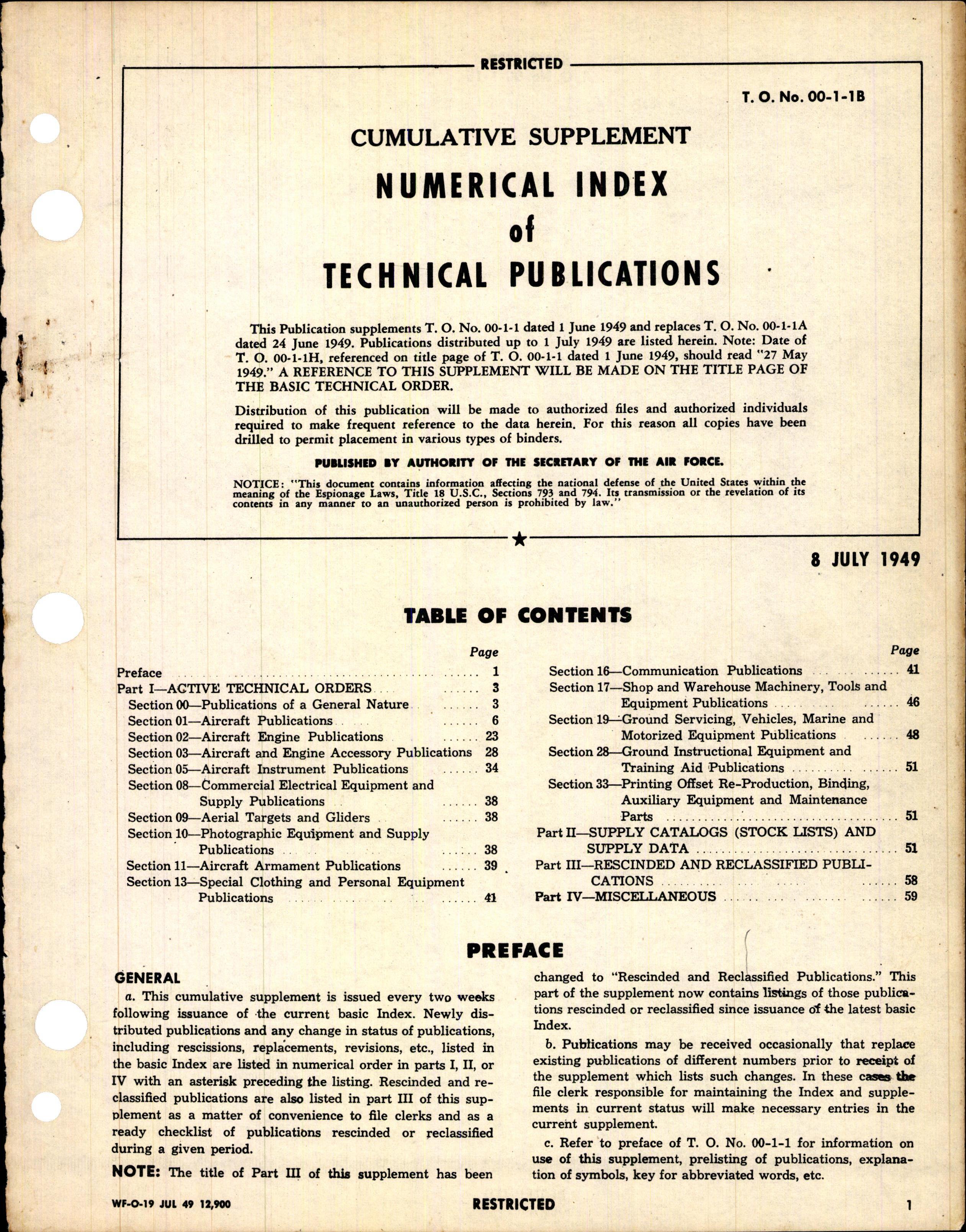 Sample page 1 from AirCorps Library document: Numerical List of Technical Publications