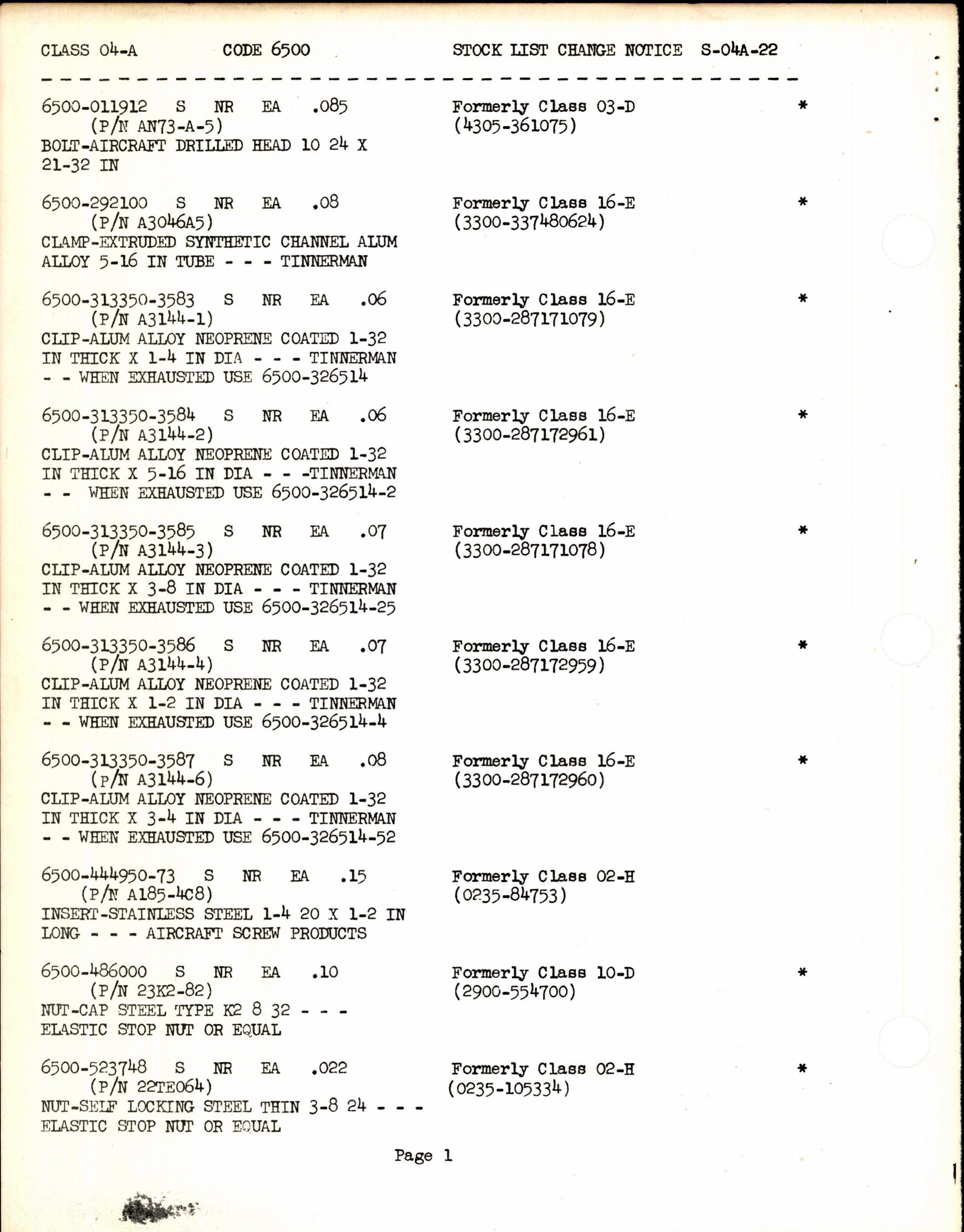 Sample page 2 from AirCorps Library document: Stock List Change Notice - Aircraft Hardware