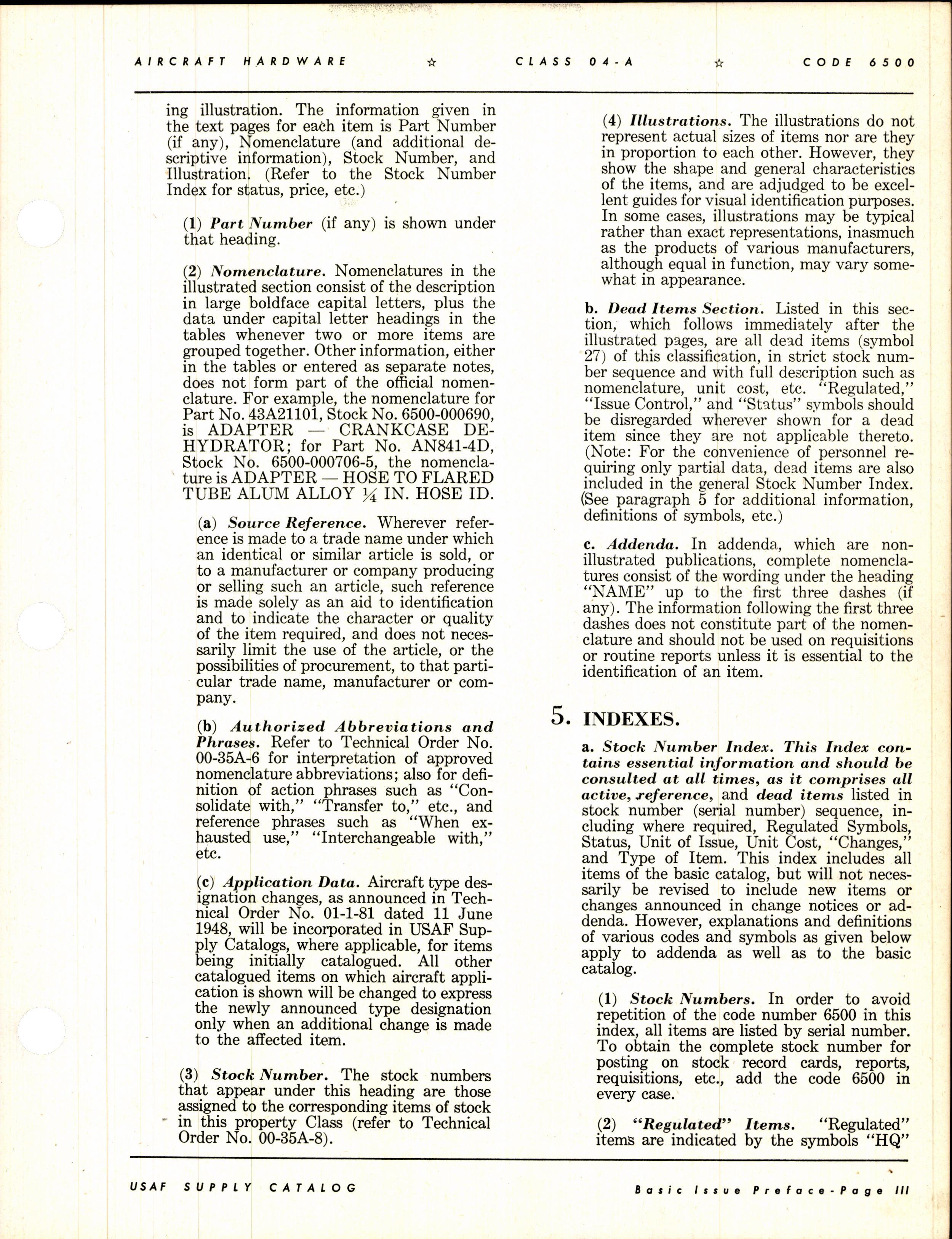 Sample page 5 from AirCorps Library document: USAF Supply Catalog Class 04-A Code 6500 Aircraft Hardware