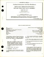 Overhaul Instructions with Parts for Manually Operated Four Way Rotary Selector Valve Assembly - Part 143675