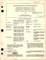 Overhaul Instructions with Parts for Solenoid Operated 4-Way Hydraulic Selector Valve - Parts 23665-4, 23665-6 and 23665-8 