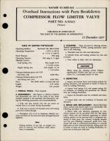 Overhaul Instructions with Parts for Compressor Flow Limiter Valve - Part A-50143 
