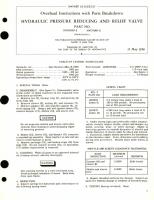 Overhaul Instructions with Parts Breakdown for Hydraulic Pressure Reducing and Relief Valve Part No. 1005080-3, 1005080-6