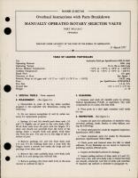 Overhaul Instructions with Parts for Manually Operated Rotary Selector Valve - 113115