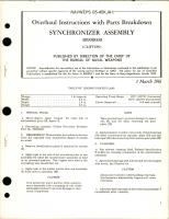 Overhaul Instructions with Parts Breakdown for Synchronizer Assy - 30900000 