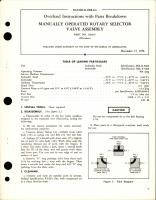 Overhaul Instructions with Parts Breakdown for Manually Operated Rotary Selector Valve Assembly - Part 109245