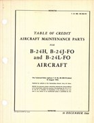 Table of Credit Aircraft Maintenance Parts for B-24H, J, and L Aircraft