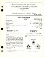 Overhaul Instructions with Parts for Manually Operated Rotary Selector Valve Assembly - Part 109245