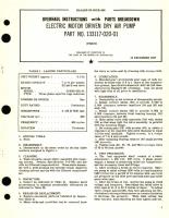 Overhaul Instructions with Parts Breakdown for Electric Motor Driven Dry Air Pump Part No. 133117-020-01