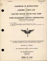 Handbook of Instructions with Assembly Parts List for Electric Motor Driven Fuel Pump