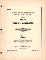 Handbook of Instructions with Parts Catalog for the Jahco Type R-1 Generator