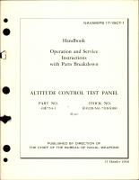 Operation, Service Instructions and Parts Breakdown for Altitude Control Test Panel - Part 49E754-1