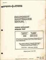 Component Maintenance Manual for Variable Displacement Hydraulic Pump - Part 405894 and 420609