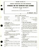 Overhaul Instructions with Parts Breakdown for Hydraulic One Way Restrictor Valve Part No. 130-100