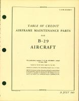 Table of Credit - Airplane Maintenance Parts - for B-29 Aircraft