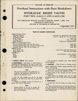 Overhaul Instructions with Parts Breakdown for Hydraulic Relief Valves - Parts A-6025-15 and A-40151-1500