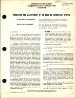 Operation and Adjustment of 28 Volt DC Generator System