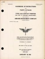 Handbook of Instructions with Parts Catalog for Type A-6A Contact Printer for Type A Portable Laboratories