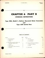 Overhaul Instructions for Battery Operated Motor Generator and Control Box