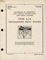 Handbook of Operation and Service Instructions with Parts Catalog for Type A-2A Photographic Print Washer