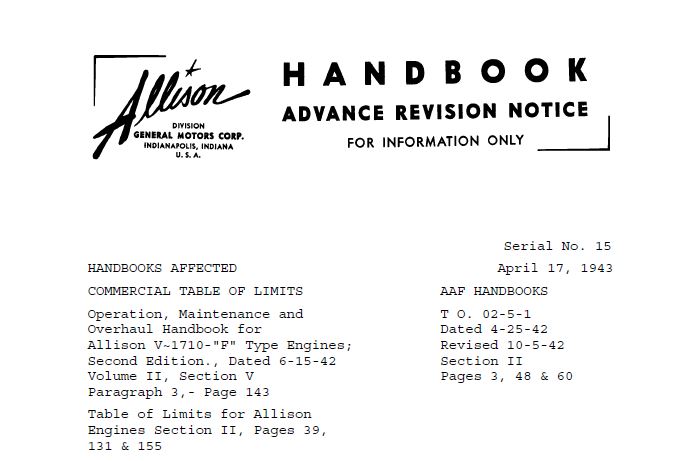 Allison Advance Revision Notices