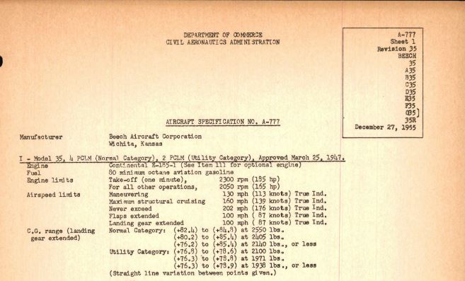 Bonanza Aircraft Specifications