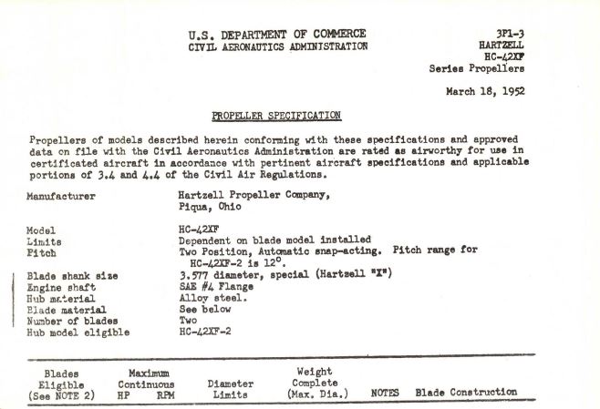 Hartzell Propeller Specifications