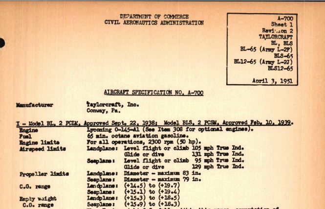 L-2 Grasshopper Aircraft Specifications