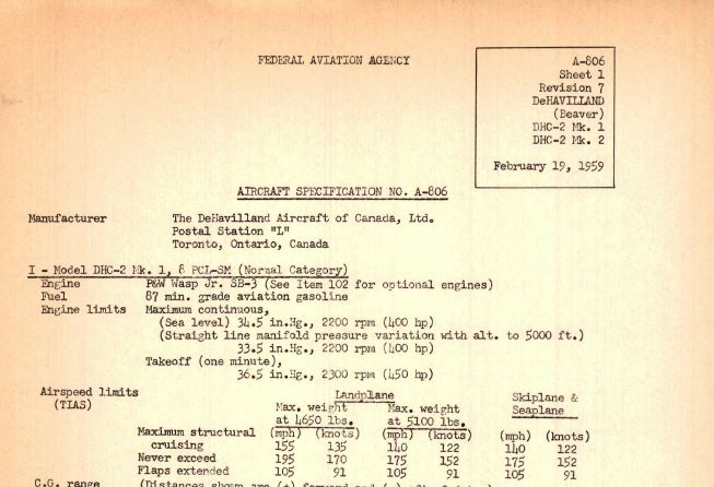 L-20 / DHC-2 Beaver Aircraft Specs